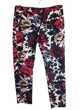 Adrianna Papell Sz 8 Floral Ankle Pants Black, Pink, White Vacation